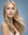 Luxurious long blonde hair with flowing layers