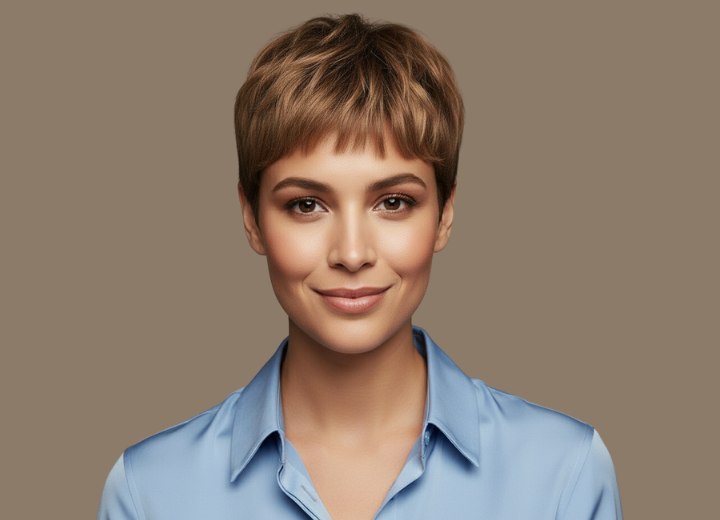 Pixie cut with a short fringe