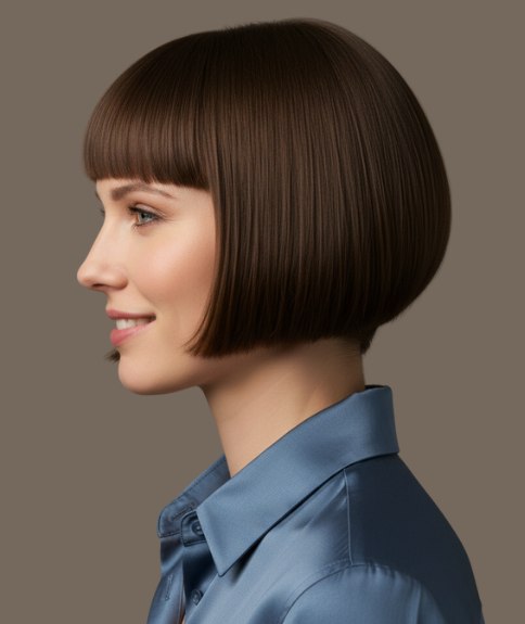 Jaw length bob with a blunt fringe
