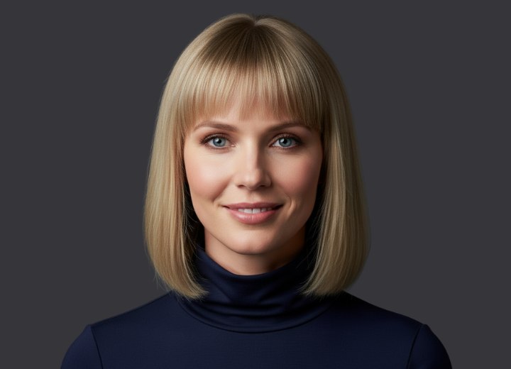 Long, blonde bob with straight bangs