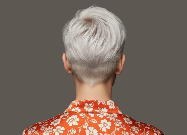 Pixie cut with extremely short nape and sides - Back view