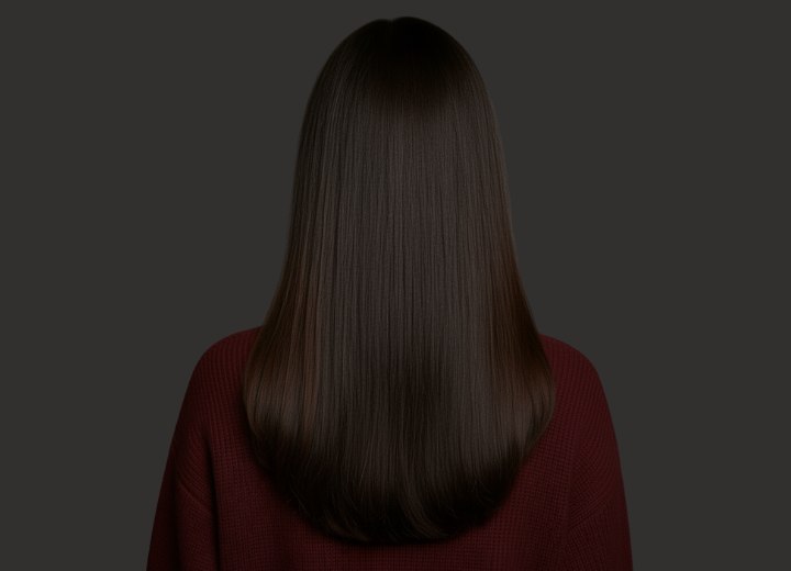 Smooth and straight long brown hair - Back view