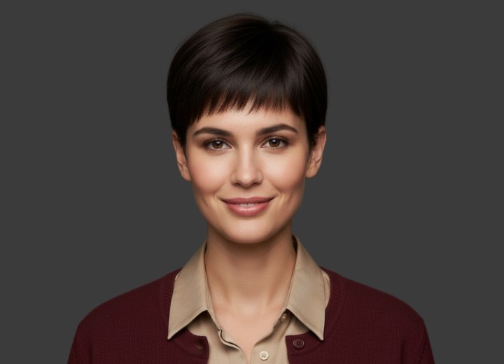 Short hairstyle with daringly short bangs