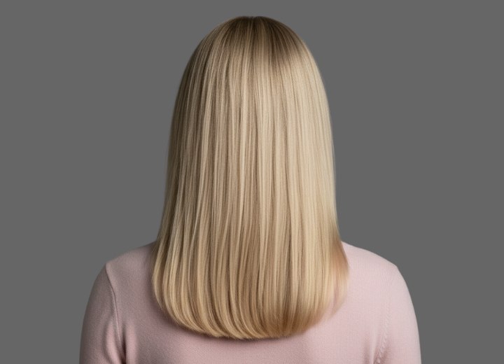 Smooth and straight long blonde hair - Back view