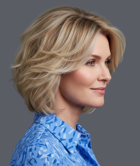 Blonde bob with at the collar length - Side view