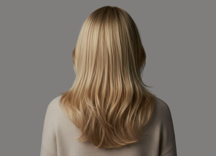 Long blonde hair with highlights - Back view