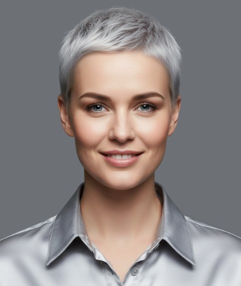 Modern pixie cut for women who have gray hair
