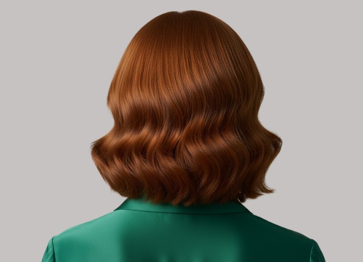 Bob haircut for wavy auburn hair - Back view