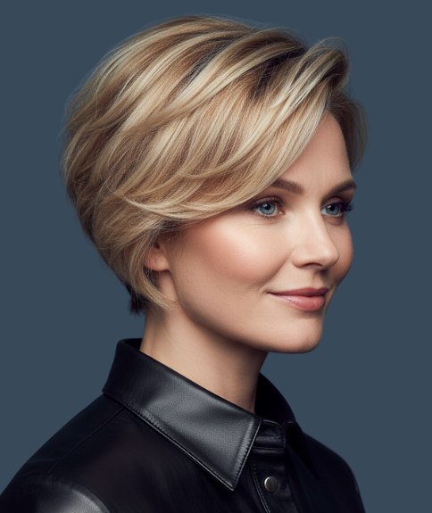 Modern wedge cut hairstyle - Side view