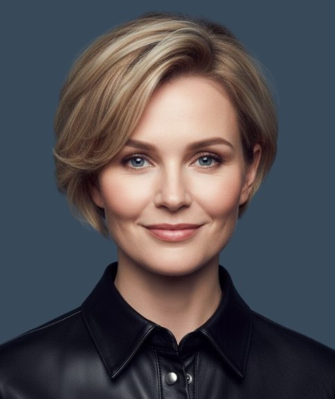 Flattering short hairstyle with a short nape section