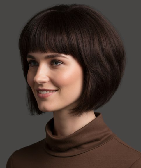 Bob cut that is longer in the front than the back - Side view