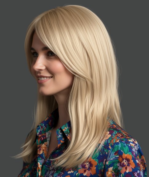 Long hairstyle with layering - Side view