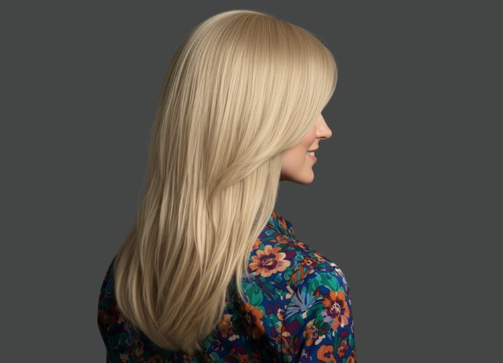 Long blonde hair with highlights - Back view