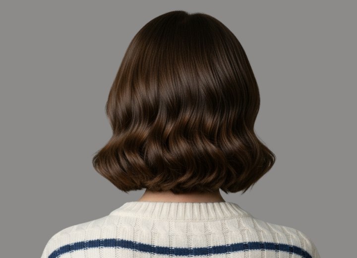 Medium-length hairstyle with layers and waves - Back view