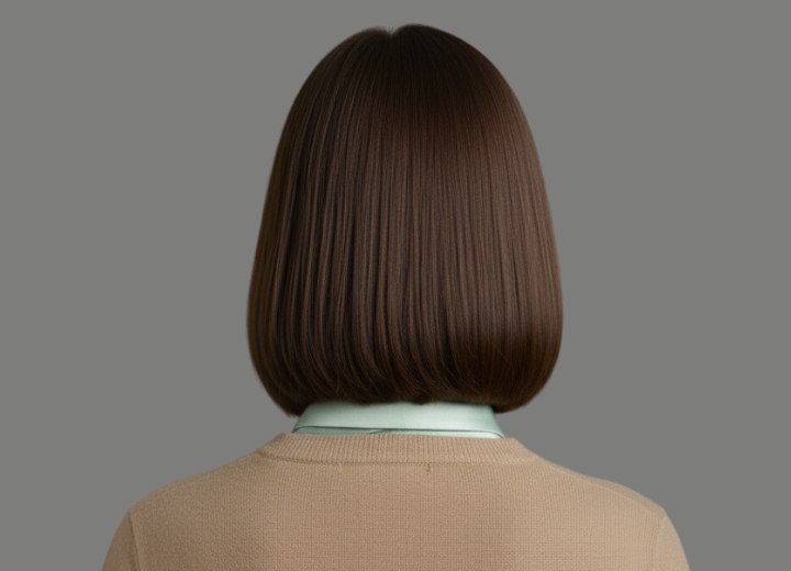 Bob cut for natural-looking brown hair - Back view