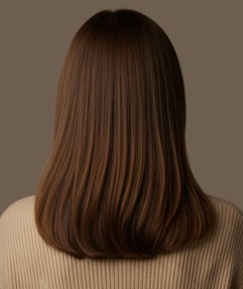 Straight long brown hair with natural shine - Back view