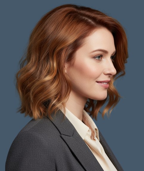 Wavy bob cut with a slightly shorter back - Side view