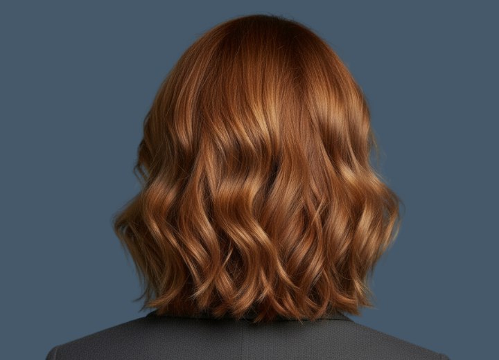 Wavy hair that was cut just above the shoulders - Back view