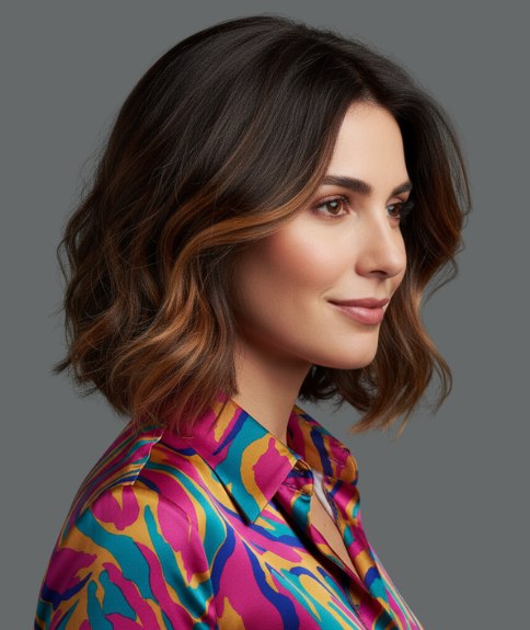 Modern long bob with ombré hair coloring - Side view