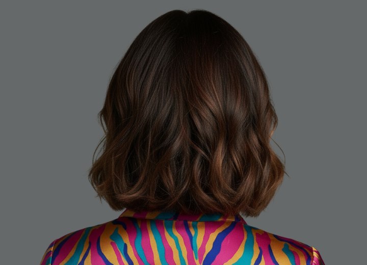 Ombré hair in a long bob with soft waves - Back view