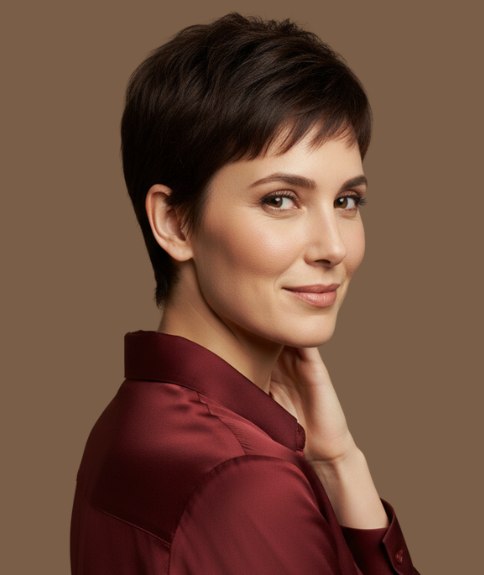 Short back and sides cut for women with brown hair - Side view