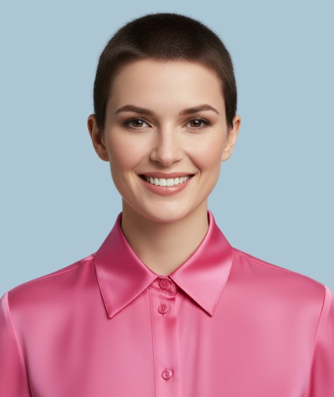 Ultra-short shaved hair that looks feminine