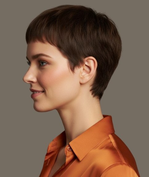 Short feminine hairstyle with layers - Side view