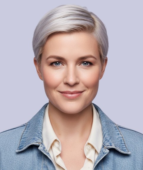 Modern cut for short silver gray hair