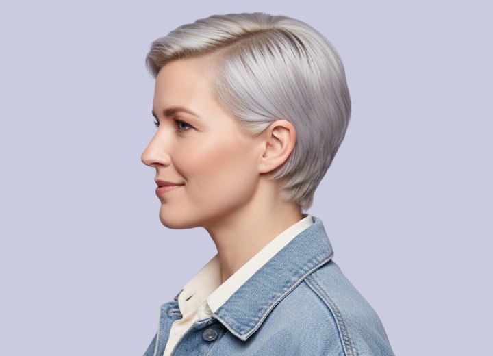 Not too short pixie cut for gray hair - Side view