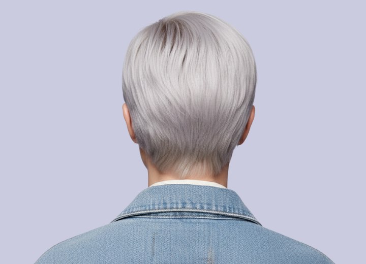 Short hairstyle for women with gray hair - Back view