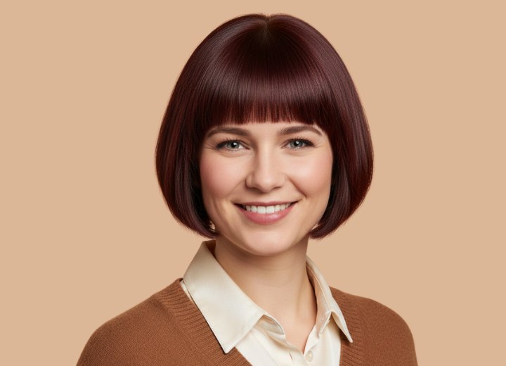 Short bob with just above the eyebrows bangs