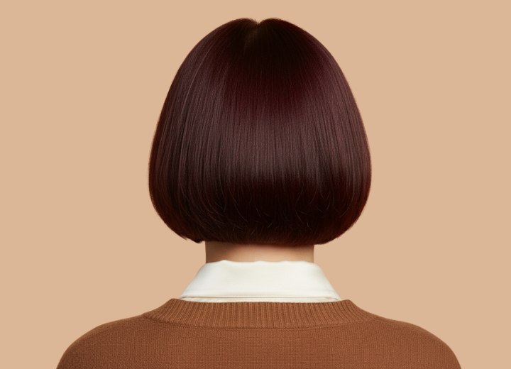 Short bob cut for shiny brown hair - Back view