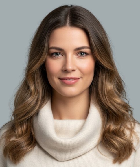 Long hair with waves and a center part