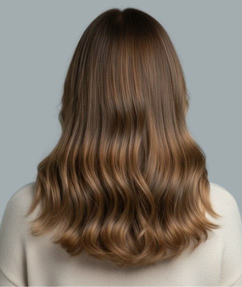 Long brown hair with a balayage - Back view