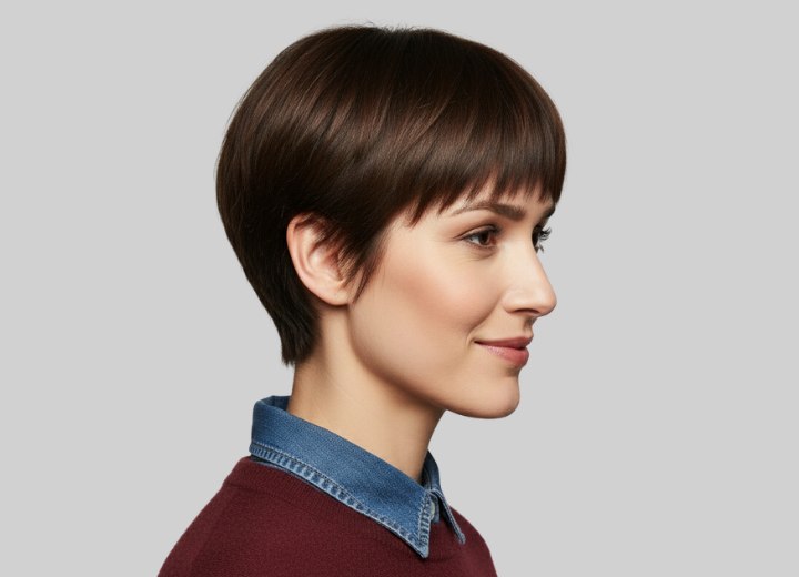 Low-maintenance short hairstyle with a soft fringe