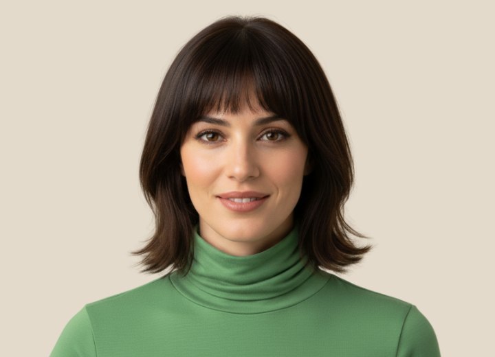 Long bob cut, styled with soft curves