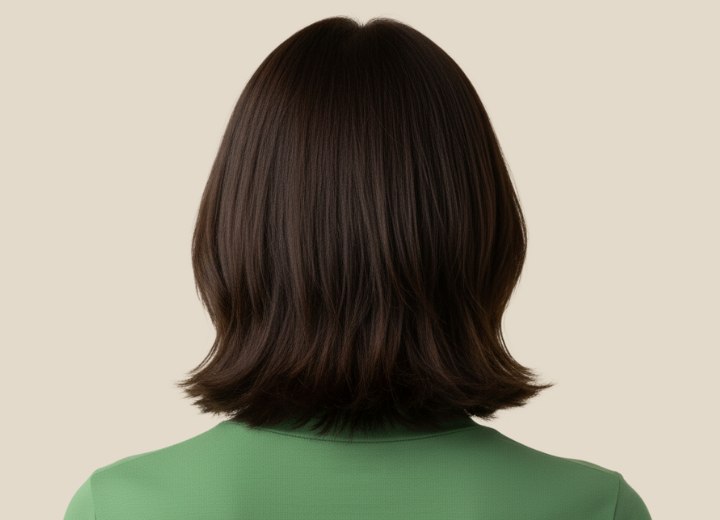Semi-long chocolate brown hair - Back view