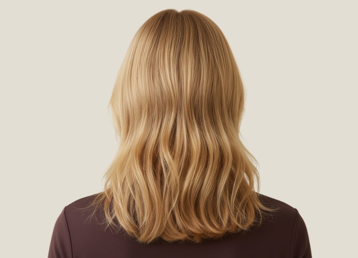 Long blonde hair with highlights and lowlights - Back view