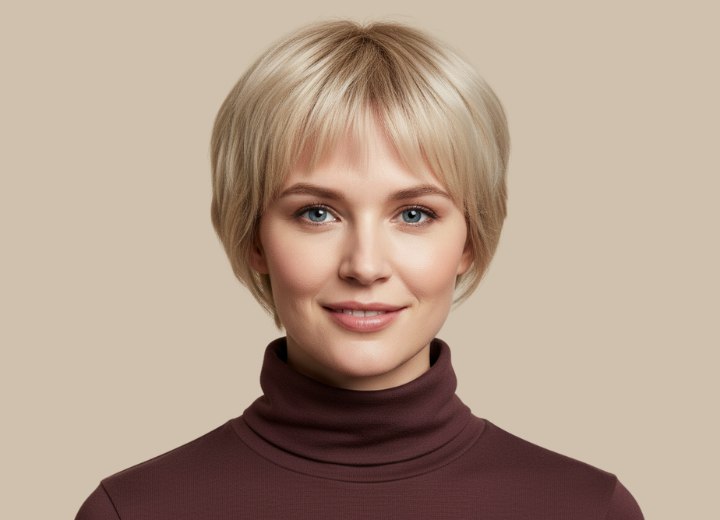 Feminine shortv hair with a long soft fringe