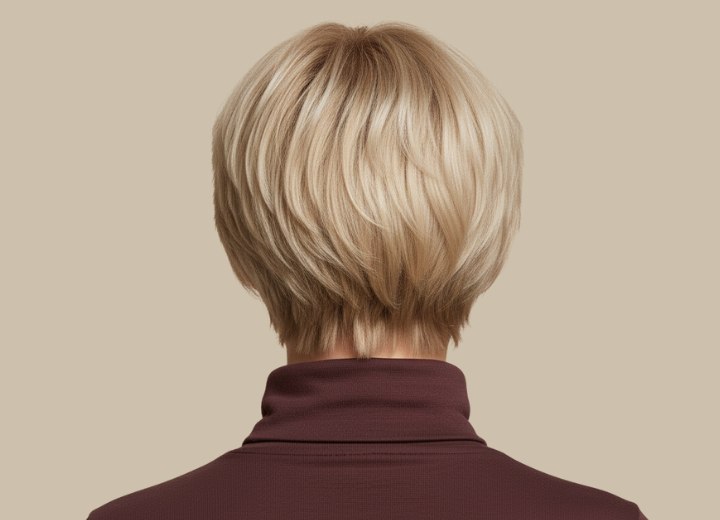 Short haircut with a rounded shape - Back view