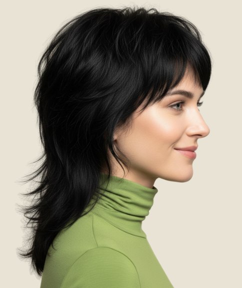 Feminine mullet haircut with layers - Side view