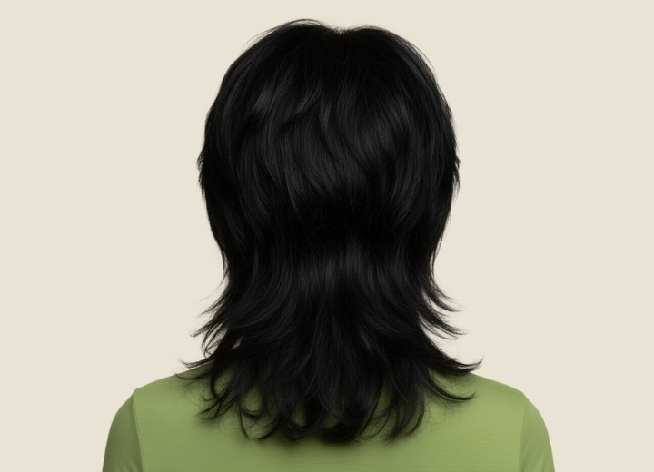 Back view of a long mullet cut for women
