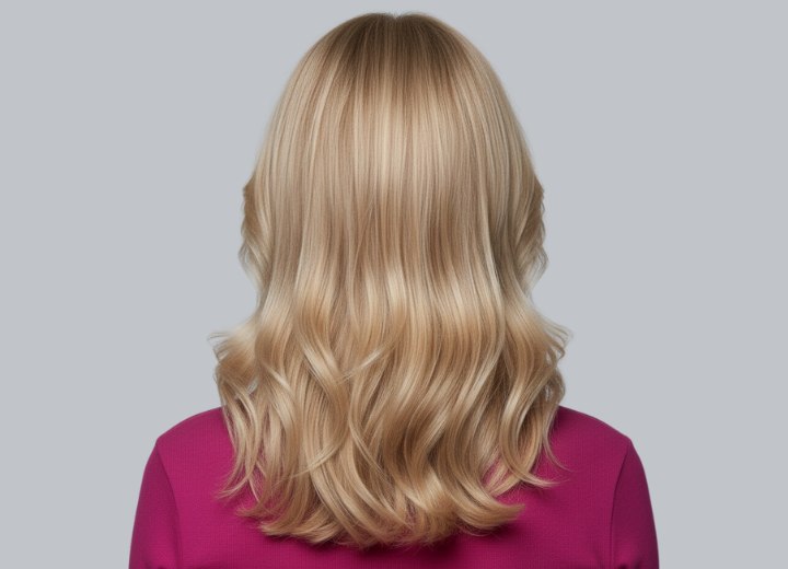 Multi-dimensional blonde hair with highlights and lowlights - Back view