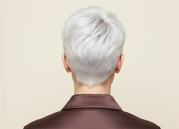 Very short platinum blonde hair - Back view