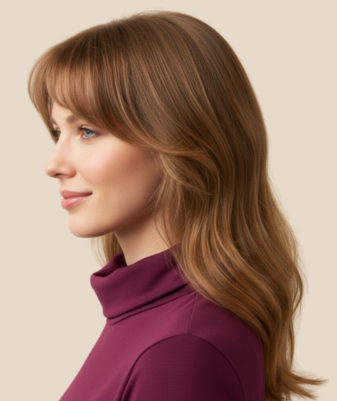 Long hairstyle with layering and natural waves - Side view