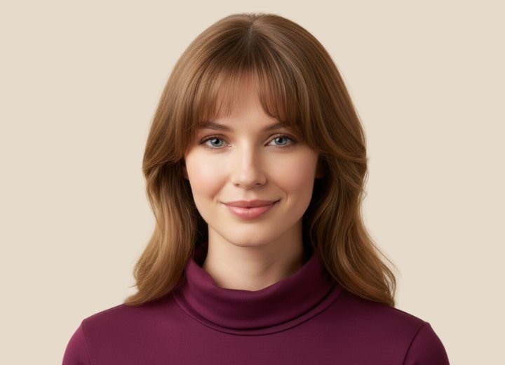 Long hair and a fringe that was cut with a curtain effect