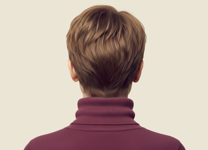 Short brown hair with caramel and honey highlights - Back view
