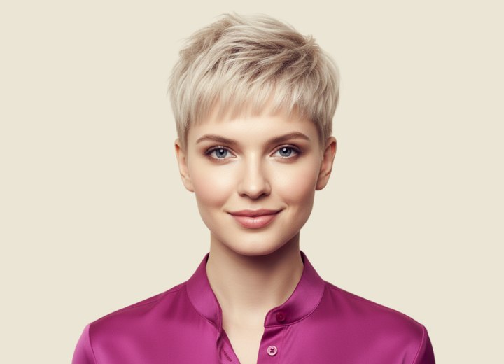Very short hairstyle with a flattering, feminine shape