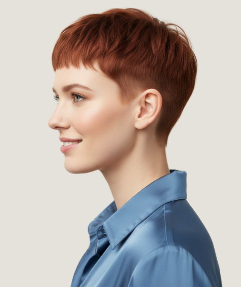Women's haircut with very short sides and back - Side view