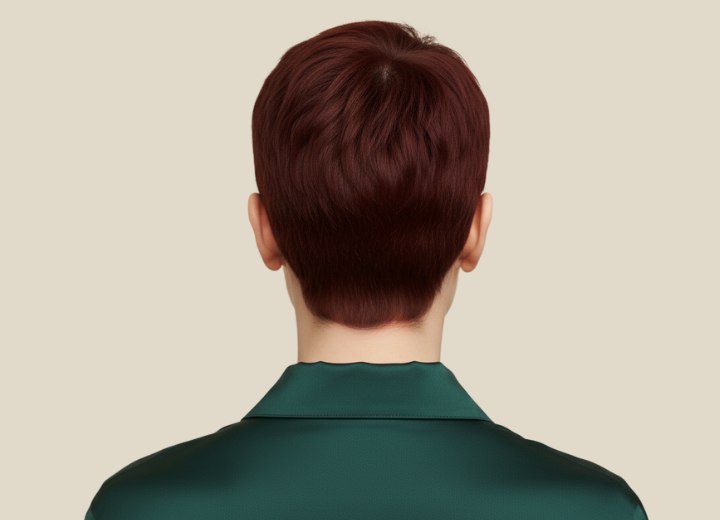 Short, mahogany brown hair - Back view